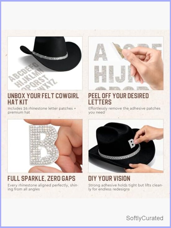 Western Cowboy Hat with Rhinestone Letters, Unisex for Weddings & Parties main image 5